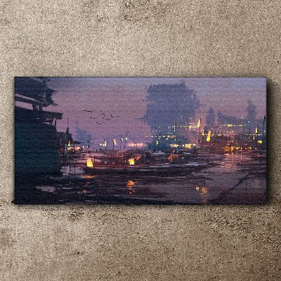 Sunset over the port Canvas wall art