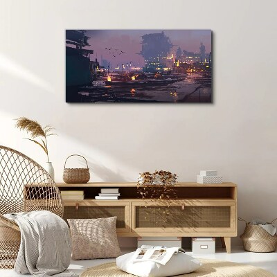 Sunset over the port Canvas wall art