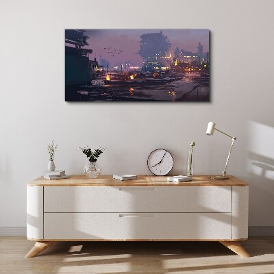 Sunset over the port Canvas wall art