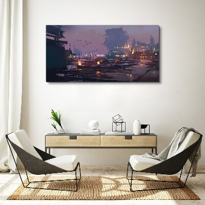 Sunset over the port Canvas wall art