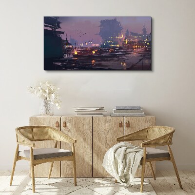 Sunset over the port Canvas wall art