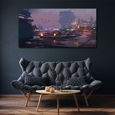 Sunset over the port Canvas wall art