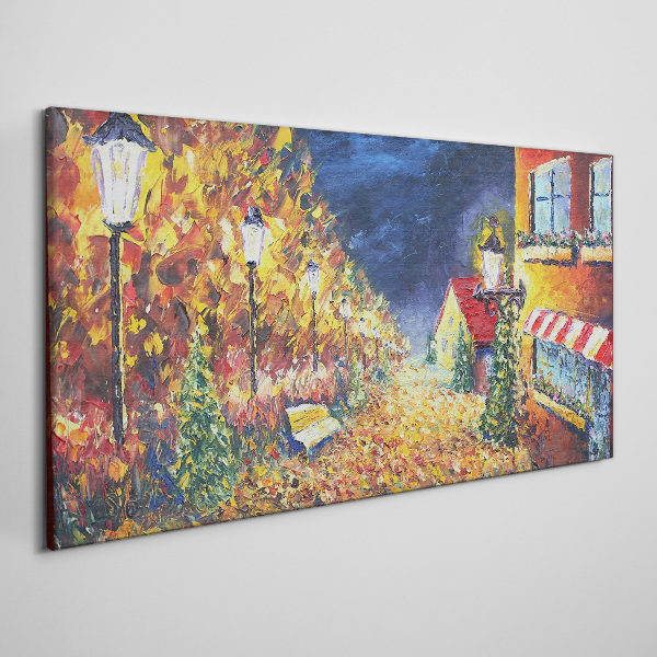 Golden avenue in the glow of lanterns Canvas wall art