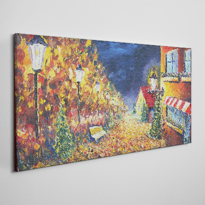 Golden avenue in the glow of lanterns Canvas wall art