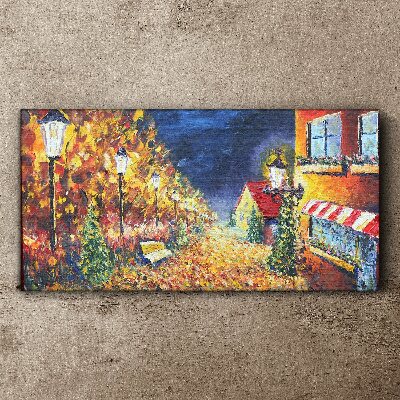 Golden avenue in the glow of lanterns Canvas wall art