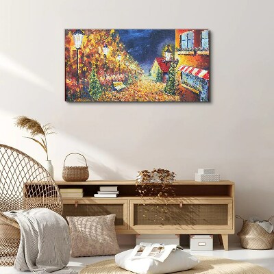 Golden avenue in the glow of lanterns Canvas wall art