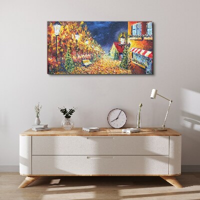 Golden avenue in the glow of lanterns Canvas wall art