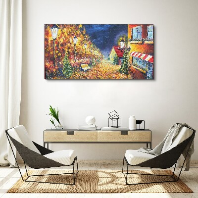 Golden avenue in the glow of lanterns Canvas wall art