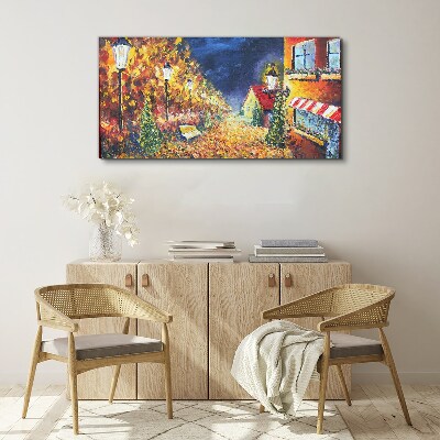 Golden avenue in the glow of lanterns Canvas wall art