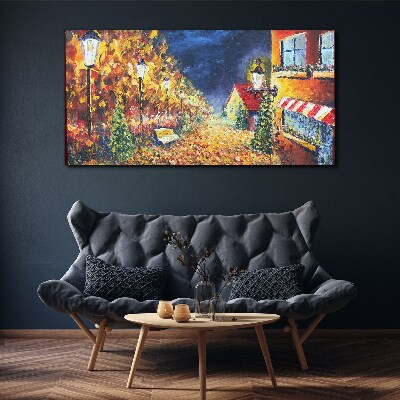 Golden avenue in the glow of lanterns Canvas wall art
