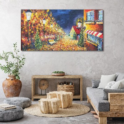 Golden avenue in the glow of lanterns Canvas wall art