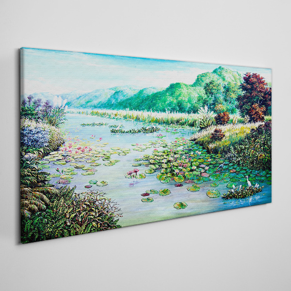 Landscape with water lilies Print on canvas
