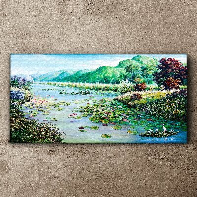 Landscape with water lilies Print on canvas