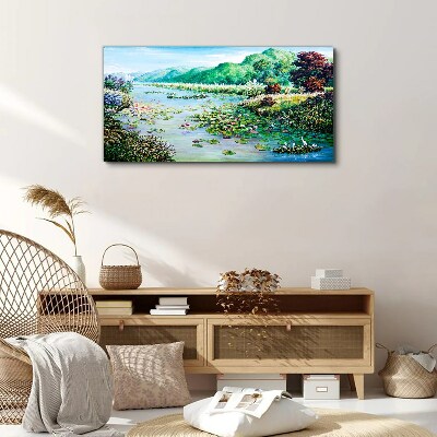 Landscape with water lilies Print on canvas