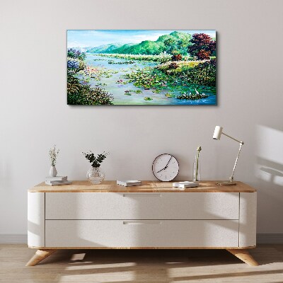 Landscape with water lilies Print on canvas