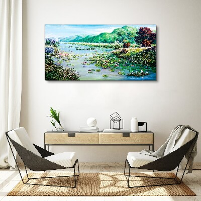 Landscape with water lilies Print on canvas