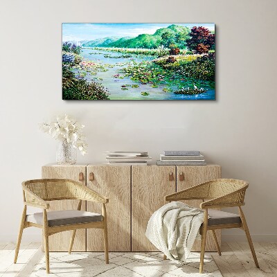 Landscape with water lilies Print on canvas