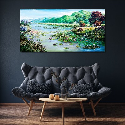 Landscape with water lilies Print on canvas