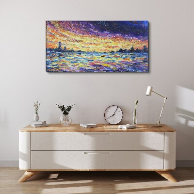 Sunset over the water Print on canvas