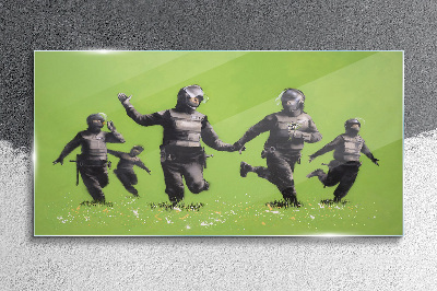 Riot Police at Banksy Field Wall art on glass