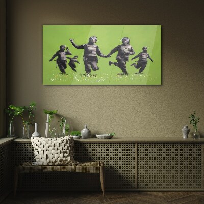 Riot Police at Banksy Field Wall art on glass