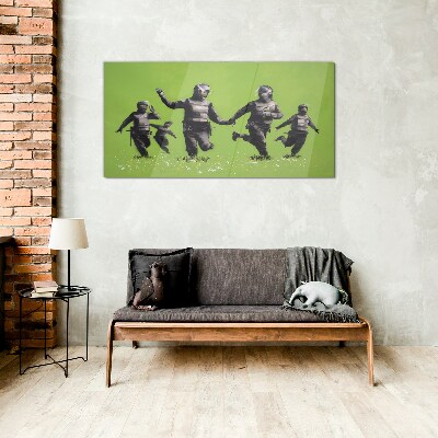 Riot Police at Banksy Field Wall art on glass