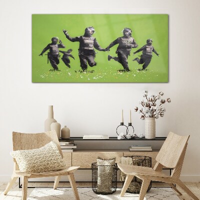Riot Police at Banksy Field Wall art on glass