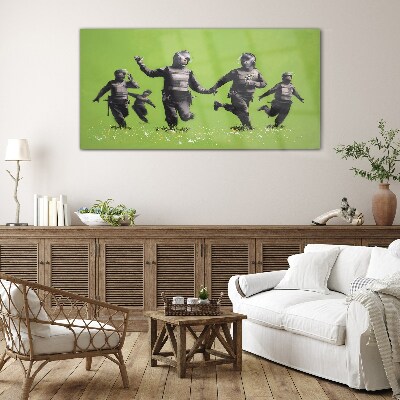 Riot Police at Banksy Field Wall art on glass