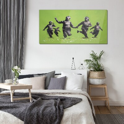 Riot Police at Banksy Field Wall art on glass