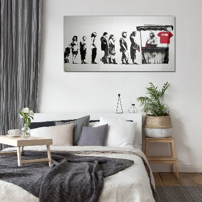 Banksy festival of black and white Glass Wall Art