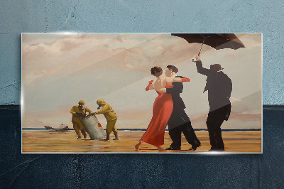 Romantic walk on the beach Glass art print