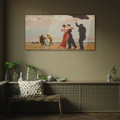 Romantic walk on the beach Glass art print