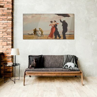 Romantic walk on the beach Glass art print