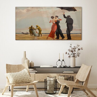 Romantic walk on the beach Glass art print