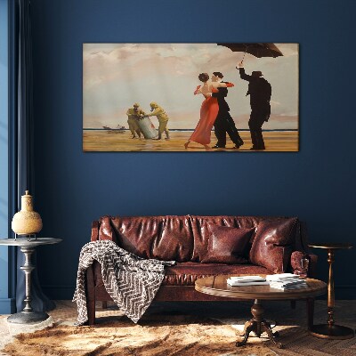 Romantic walk on the beach Glass art print