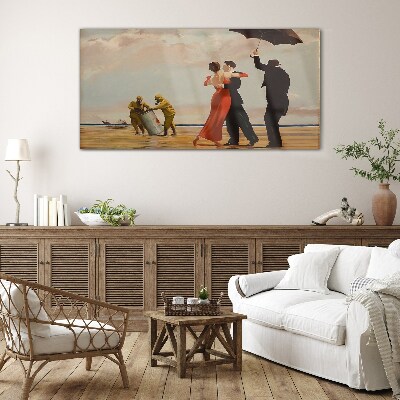 Romantic walk on the beach Glass art print