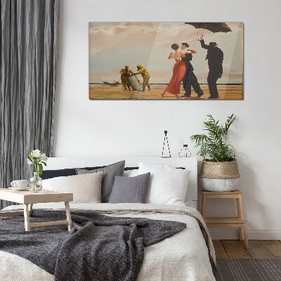 Romantic walk on the beach Glass art print
