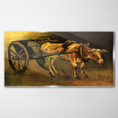 Ox at the cart Wall art on glass