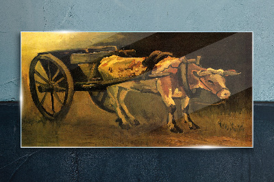 Ox at the cart Wall art on glass