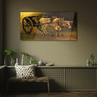 Ox at the cart Wall art on glass
