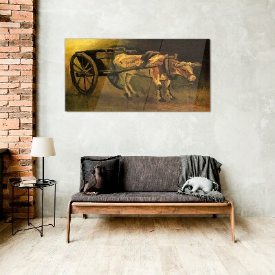 Ox at the cart Wall art on glass