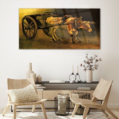 Ox at the cart Wall art on glass