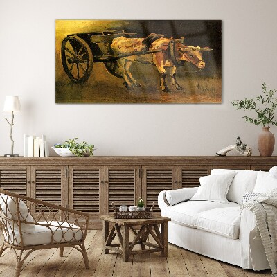 Ox at the cart Wall art on glass