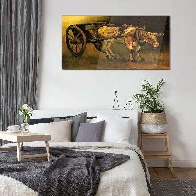 Ox at the cart Wall art on glass