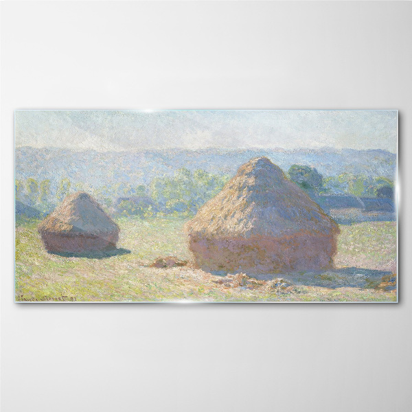 Summer sun over haystacks Wall art on glass