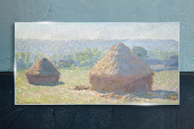 Summer sun over haystacks Wall art on glass