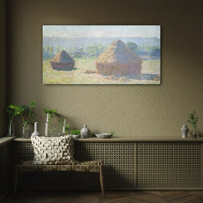 Summer sun over haystacks Wall art on glass