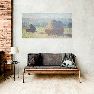 Summer sun over haystacks Wall art on glass