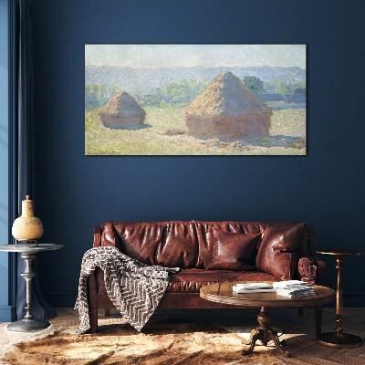 Summer sun over haystacks Wall art on glass