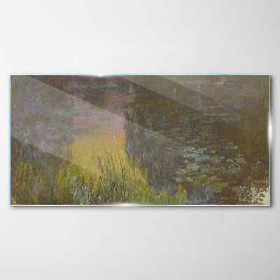 Golden reflection in the water Wall art on glass
